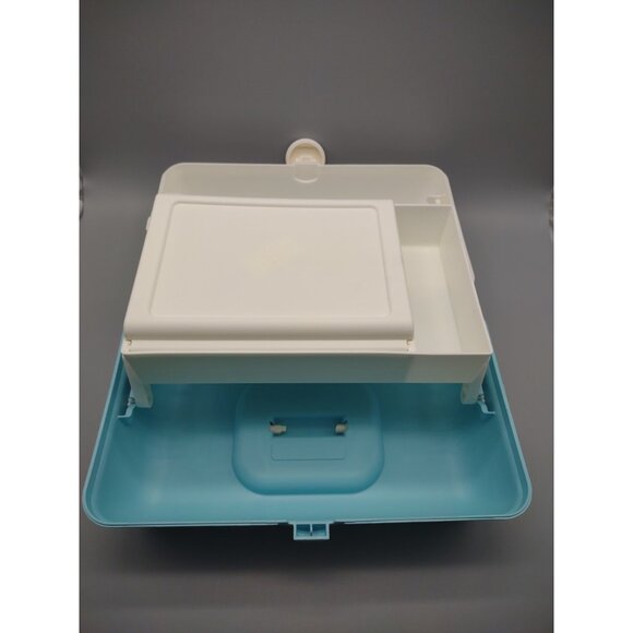 Vintage Caboodles Blue White Retro Plastic Makeup Carrying Case Box 5626, USA - Picture 16 of 17